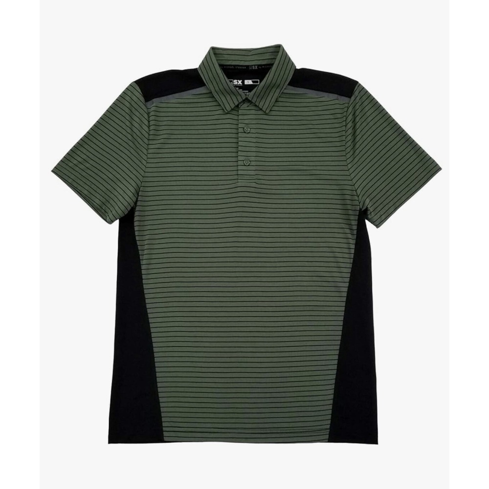 MSX By Michael Strahan Mens Green Black Stripe Performance Jersey Polo Shirt XL